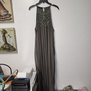 Faroro olive green maxidress crochet neckline XXL summer concert festival party